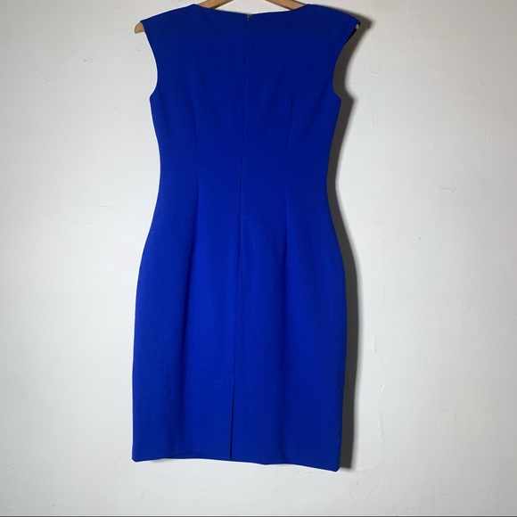 Calvin Klein royal blue cinched waist asymmetrical ruffle cap sleeve party dress - Picture 8 of 10